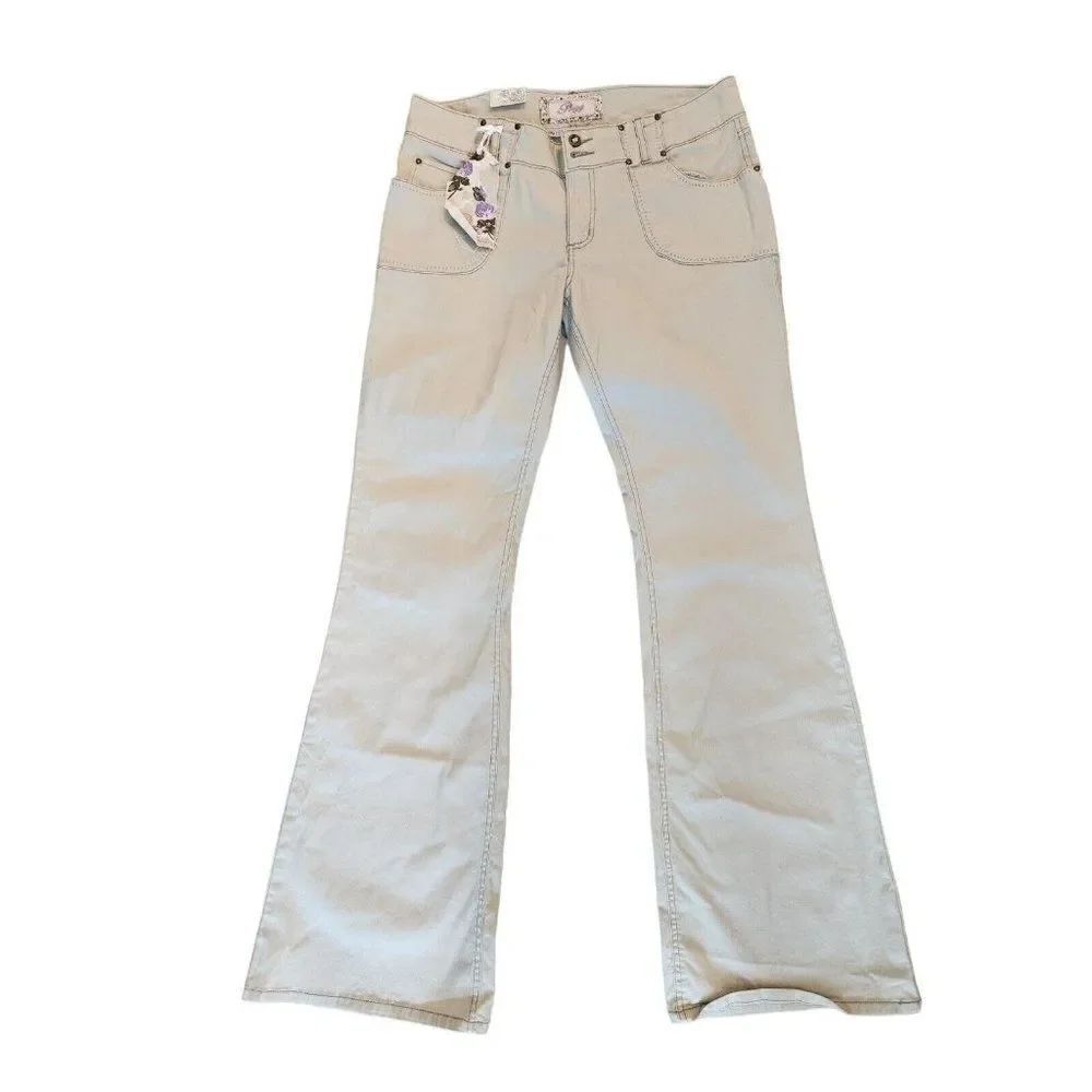 New Vintage 90s Plugg Khaki Tan Bermuda Jeans Size 11 Low Rise Flare